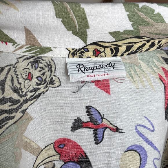 Rhapsody Safari Jungle Print Button Up Cotton Blouse Vintage 1990s Size Large - Picture 12 of 12